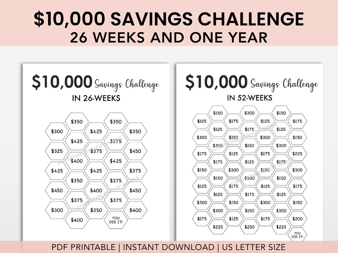 10000 Money Savings Challenge Printable 10000 Savings Etsy
