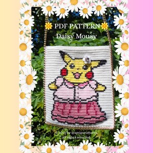Daisy Mousy Crochet Chart Pattern, Summer Mouse Graphghan Grid, Cross Stitch on Crochet Panel, Pixel Art Grid PDF, 52x66 Stitch Chart
