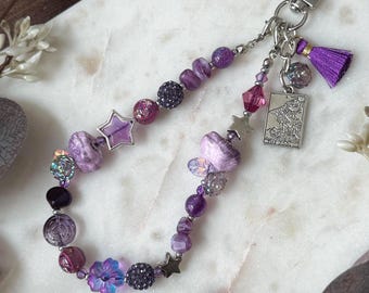 Mystic Purple Witchy Tarot Phone Charm Wristlet Strap Keychain