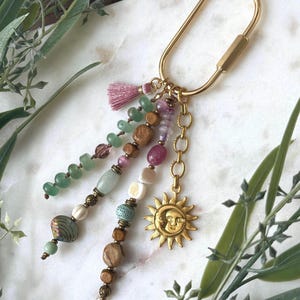 Natural Stone and Shell Whimsy Goth Bag Charm Keychain
