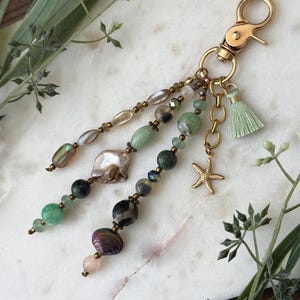 Seafoam Fish Scales Gemstone Bag Charm Keychain, Backpack Charm
