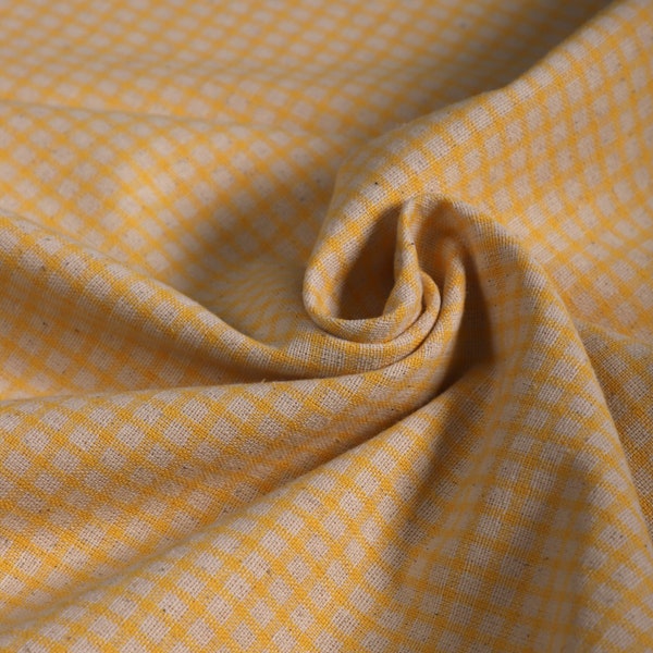 Yellow Large Gingham Cotton Fabric for Crafting, Eco-Friendly Linen Fabric, Checked Flax by Yard or Meter, Organic Gingham Fabric for DIY