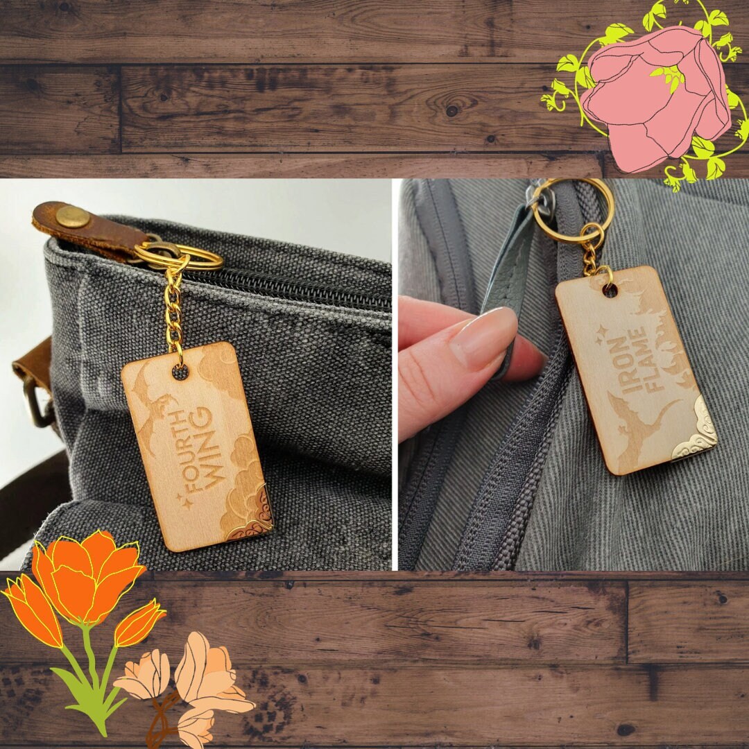 Set of Wooden Fourth Wing and Iron Flame Keychains Dragon Etsy