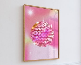 Disco Ball Decor Groovy Poster, Groovy Poster, Disco Theme Bachelorette Party Decor, Disco Ball Decor, Dorm Wall Decor Light Pink