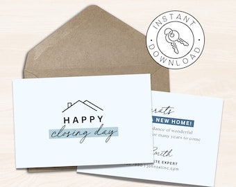 Navy Blue Happy Closing Day Card, Real Estate Thank You Cards, Marketing Canva Real Estate, Realtor Card, Real Estate Home Buyer Guide