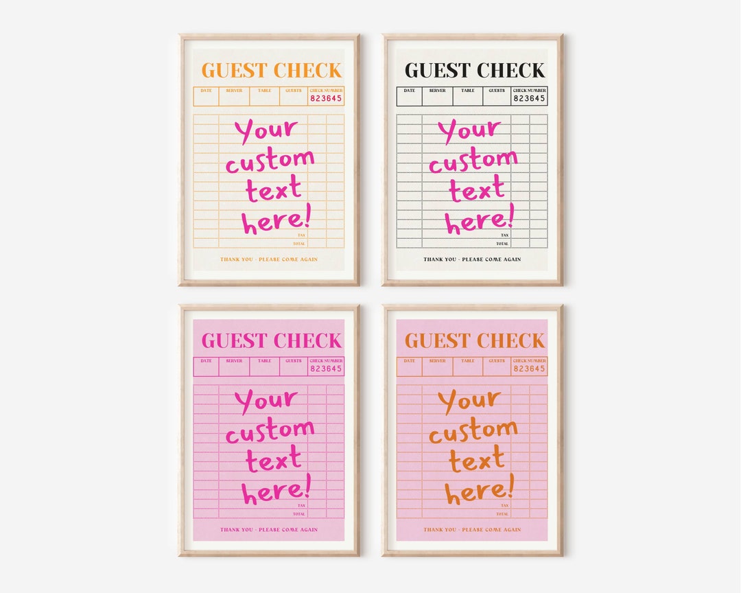 Custom Guest Check Art Print, Guest Check Wall Art, Apartment Decor