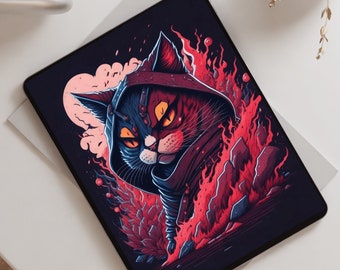 Evil Ninja Cat 2: A Studio Ghibli inspired, 3D Vector Art with Dark Magic Splash, Pastel Colours, Cute Quirks, and Retro Aesthetics.