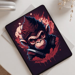 Dark Magic Ninja Monkey: Digital, Studio Ghibli-inspired, 3D Vector Artwork with Pastel Tetradic Colours and Photorealistic Rendering in 4K