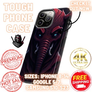 Tough Phone Case, Evil Ninja Elephant: Matte/Glossy | iPhone 8-14, Google 5-7, Samsung S10-S23 | Evil Ninja Series | Premium | Free US & UK