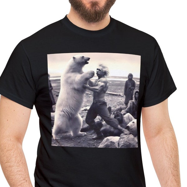 Albert Einstein vecht tegen een ijsbeer in het noordpoolgebied, grappig shirt, meme shirt, ijsbeer shirt, beer shirt, einstein shirt, wetenschapper shirt