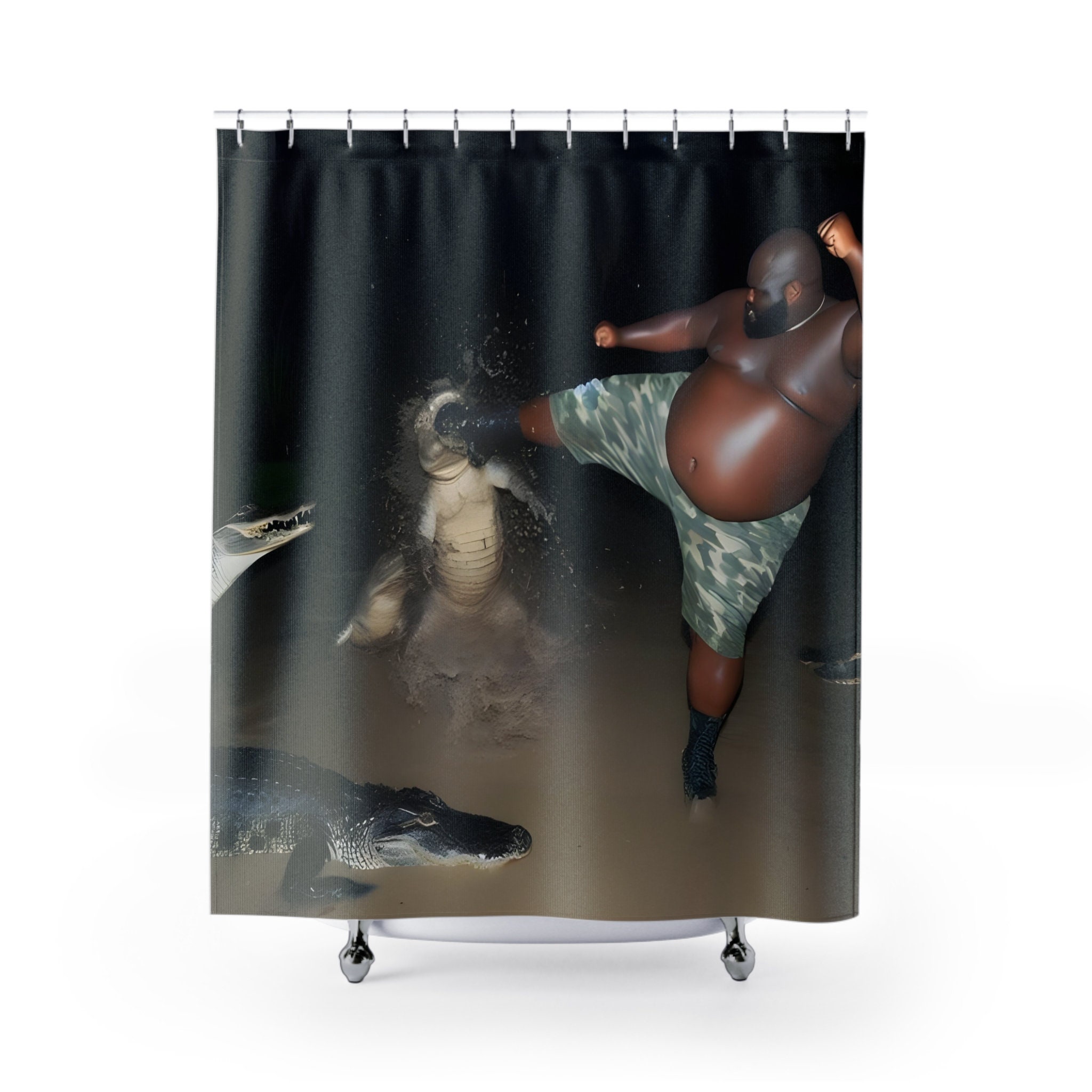 Gumbo Slice Kicking Alligator in Swamp Shower Curtain, Funny Shower