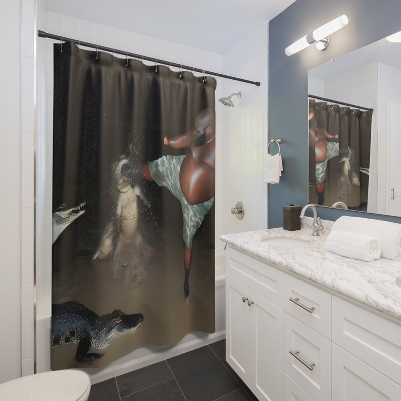 Gumbo Slice Kicking Alligator in Swamp Shower Curtain, Funny Shower