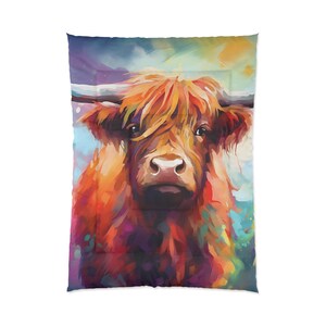 Dream in Color with our Twin XL Size Captivating Colorful Abstract Highland Cow Comforter - Artistic Serenity for Animal Lovers!