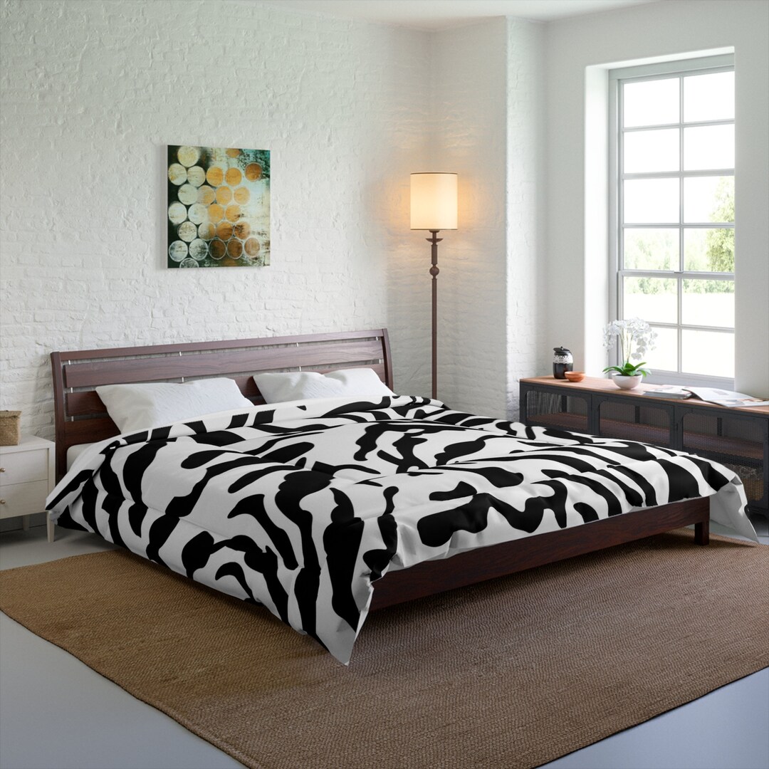 King Size Zebra Print Comforter Animal Print Comforter Black Etsy