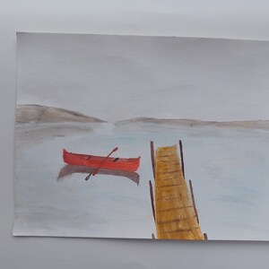 Boat dock watercolor painting