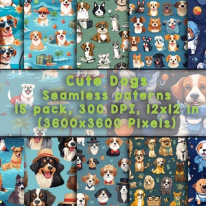 Dog, Puppy Themed Seamless Patterns | 12 High-Res PNG Backgrounds for Print & Design