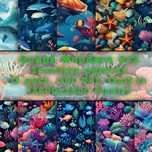 Seamless Pattern Bundle Ocean Wonders  | Cultural Fusion Aesthetic | 12 High-Res PNG Backgrounds for Print & Design | Part 2/2