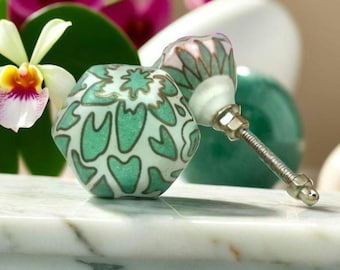 Hand-Painted Ceramic Cabinet Knob with Brass Hardware