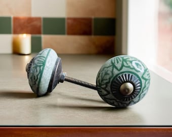 Assorted Gold Rare Hand painted Ceramic Cabinet Door Knobs and Pulls Vintage Style Green Ceramic Door/ Cabinet / Drawer Knobs