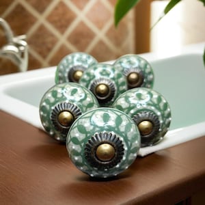 Vintage Style Green Ceramic Door Furniture knob pull handles knobs cabinet Hand-painted ceramic cupboard knobs