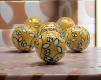 Handmade Yellow Ceramic Knobs: Floral Cabinet Drawer Pulls