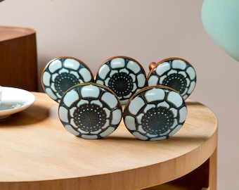 Hand-Painted Floral Ceramic Knobs: Vintage Furniture Hardware