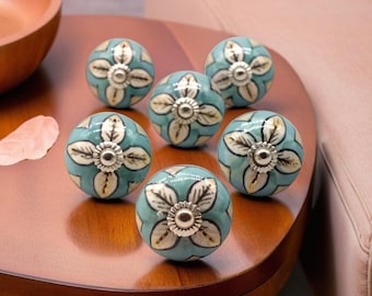 Hand Painted Ceramic Knobs: Floral Cabinet Drawer Pulls