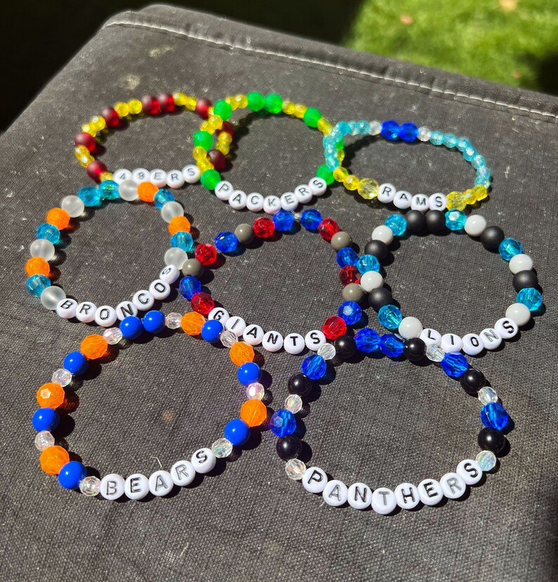 Football Mom Bracelets For Women – Red Blue Beaded Elastic Bracelet, Game Day Jewelry Gift