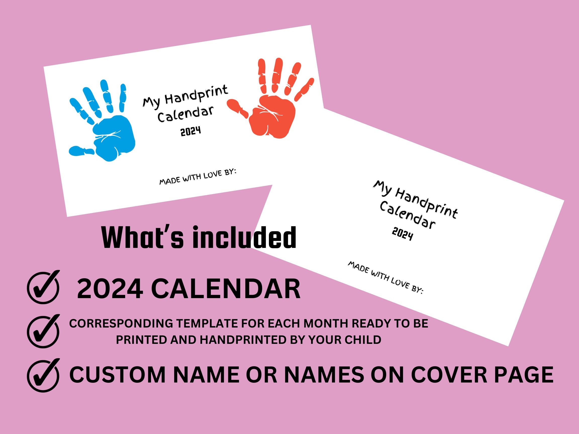 Handprint Calendar 2024, Unique Christmas Gift, Grandparents Gift