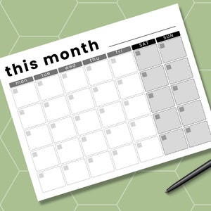UNDATED Monthly Calendar | Landscape, Letter, Instant Download, Printable PDF