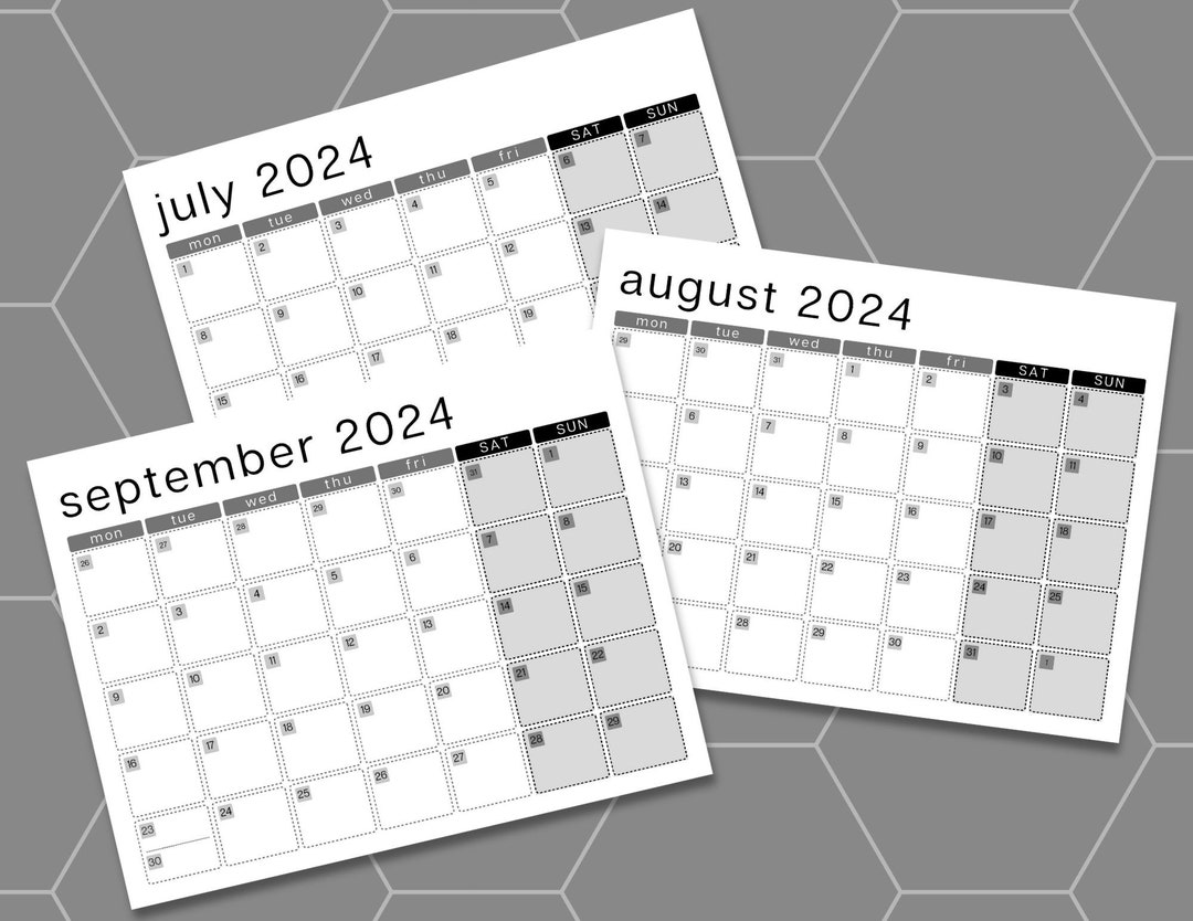 Julydecember 2025 Monthly Calendars Q3/Q4, Landscape, Letter, Instant