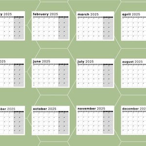 2025 Monthly Calendars | Monday start, Landscape, Letter, Instant Download, Printable