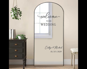 Welcome to our Wedding, welcome wedding sign mirror decals and stickers, we are so glad you're here, custom and personalized.