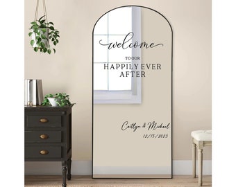 Welcome to our happily every after wedding sign mirror decals and stickers, we are so glad you're here, custom and personalized.