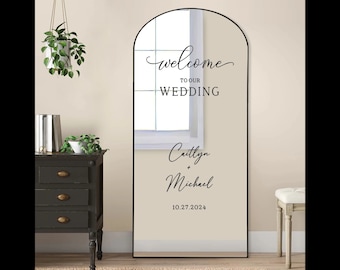 Welcome to our Wedding, welcome wedding sign mirror decals and stickers, we are so glad you're here, custom and personalized.