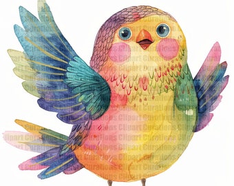 24 PNG Playful Birds Clipart, Funny Birds, Digital Clipart, Watercolor Clipart, Transparent PNGs, Printable Clipart, Digital Download