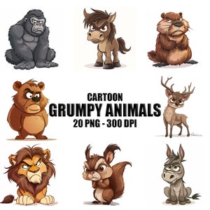 Grumpy Funny Animals Clipart, High Quality Transparent PNGs, Instant Download, Free Commercial Use - Cartoon Pet Prints