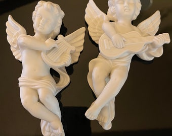 Andrea vintage bisque wall plaques featuring two lovely angel cherubs crafted in Japan.