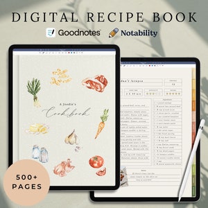 Digital Recipe Book for GoodNotes, Notability, Digital iPad Recipe Journal, Digital Cookbook, Digital Meal Planner, Recipe Book Template