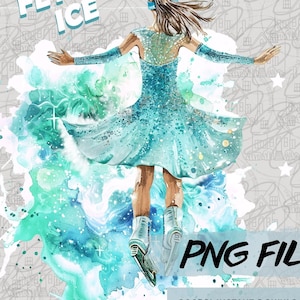 Ice Skating Fashion Girl png, Ice Skating Clipart, Figure Skate Watercolor png, Fashion Girl Sublimation Design
