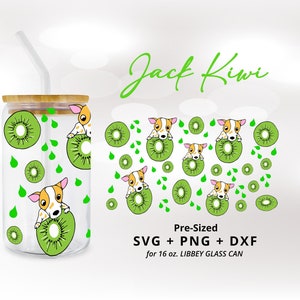 Jack Russell svg for 16oz Libbey Glass Can Peeking Jack Russell Dog Gift Kiwi Pattern Svg Tropical Fruit png Clipart