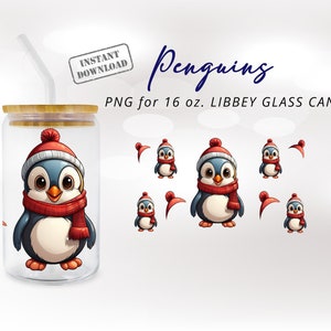 Pinguino di Natale Lattina di vetro Libbey da 16 once, Pinguino, Vetro di Natale, Png invernale, Inverno, Festivo in formato SVG, Festivo, Neve png