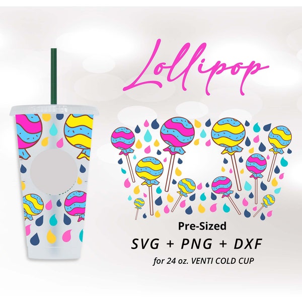 24oz Venti Cold Cup Lollipop svg Sucker Png Lollipop Cut File Cold Cup Template Svg Png Dxf