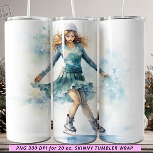 Figure Skating Woman Png 20oz Skinny Tumbler Straight Wrap, Ice Skating Clipart, Figure Skater Dance, Winter Sports