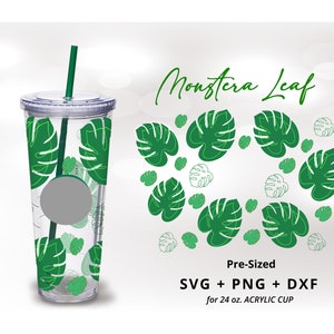 Monstera Leaf svg for 24oz Acrylic Tumbler Wrap, Monstera Deliciosa Plant png, Tropical Leaves svg Files For Cricut