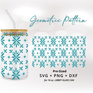 16オンス Libbey ガラス缶デザインの幾何学模様 SVG、Cricut 用シームレス パターン SVG Dxf PNG ファイル