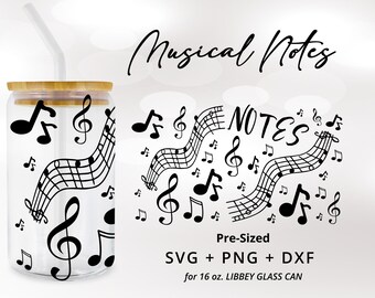 Musiknoten svg 16 Unzen Libbey Glasdose für Cricut Soul Music Note Tasse svg Musik Symbol Glasdose Wrap Song Notes png