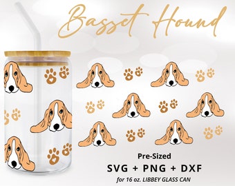 Hund Basset Hound 16 Unzen Glasdose Basset Hound Clipart Pfote Druck Png Geschenk für Hund Mama Clipart Art Prints Tumble Wrap png