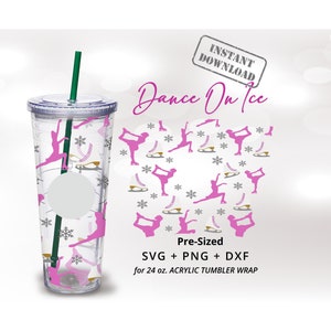 Dance On Ice 24oz Acrylic Tumbler Wrap Synchronize Figure Skate Ornament Tumbler png Pink Ice Skate Gift Winter Sport