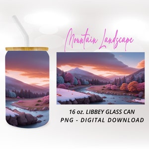 Magic Winter png for 16oz Libbey Glass Can Sublimation Design Mountain Landscape Glass Gift for Mountain lovers